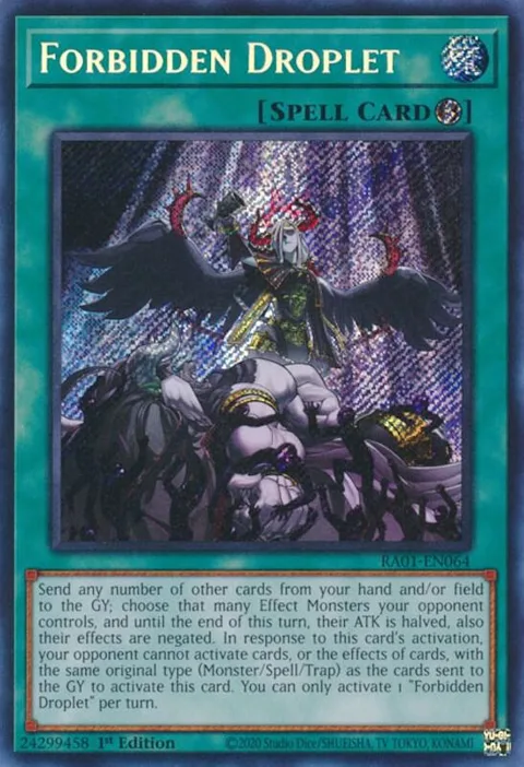 Forbidden Droplet Secret Rare RA01-EN064 Yu-Gi-Oh card from 25th Anniversary Rarity Collection