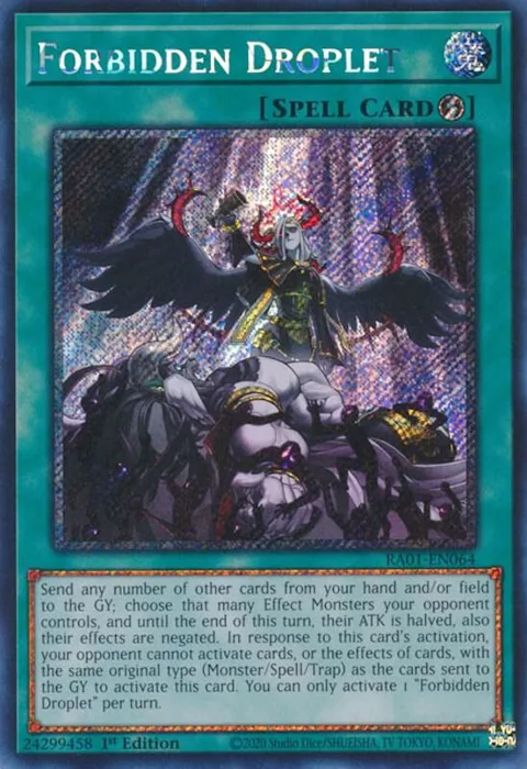 Forbidden Droplet Platinum Secret Rare RA01-EN064 Yu-Gi-Oh card from 25th Anniversary Rarity Collection