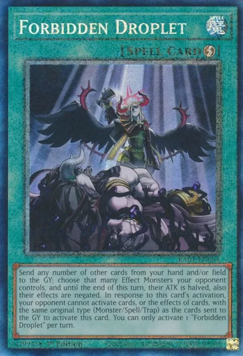 Forbidden Droplet Prismatic Collector's Rare RA01-EN064 Yu-Gi-Oh card from 25th Anniversary Rarity Collection