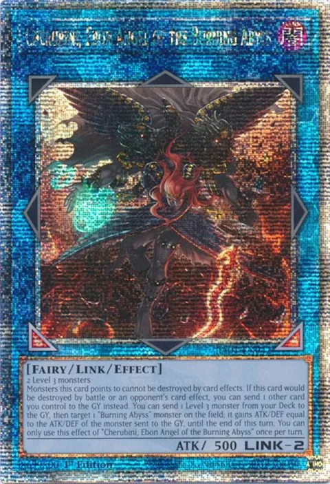 Cherubini, Ebon Angel of the Burning Abyss Quarter Century Secret Rare RA01-EN042 Yu-Gi-Oh card from 25th Anniversary Rarity Collection
