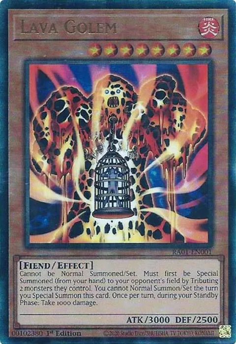 Lava Golem Prismatic Ultimate Rare RA01-EN001 Yu-Gi-Oh card from 25th Anniversary Rarity Collection