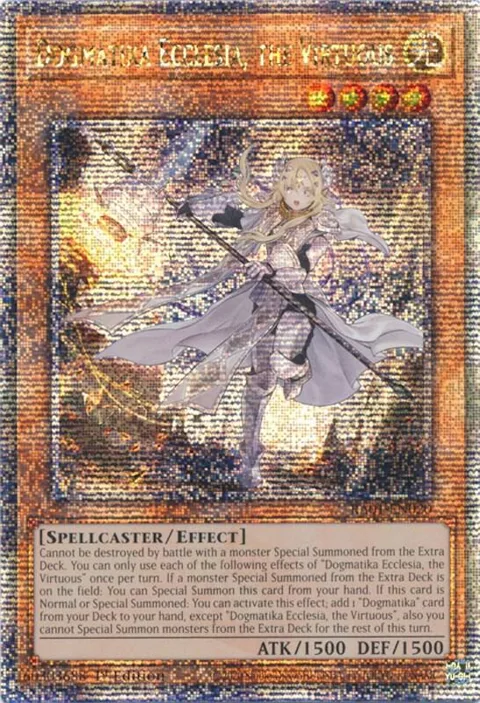 Dogmatika Ecclesia, the Virtuous Quarter Century Secret Rare RA01-EN020 Yu-Gi-Oh card from 25th Anniversary Rarity Collection
