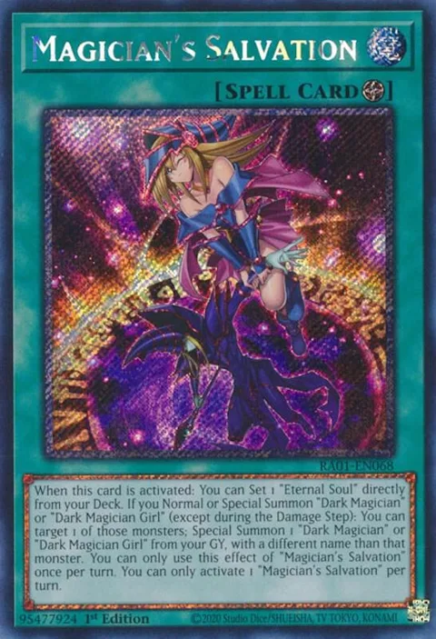 Magician's Salvation Platinum Secret Rare RA01-EN068 Yu-Gi-Oh card from 25th Anniversary Rarity Collection