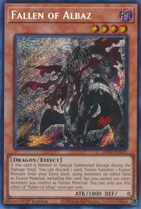 Fallen of Albaz Secret Rare RA01-EN021 Yu-Gi-Oh card from 25th Anniversary Rarity Collection