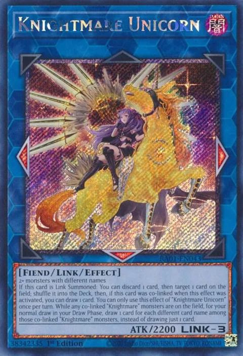 Knightmare Unicorn Alt Art Platinum Secret Rare RA01-EN043 Yu-Gi-Oh card from 25th Anniversary Rarity Collection