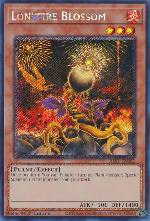 Lonefire Blossom Platinum Secret Rare RA01-EN002 Yu-Gi-Oh card from 25th Anniversary Rarity Collection