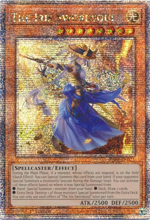 The Iris Swordsoul Quarter Century Secret Rare RA01-EN023 Yu-Gi-Oh card from 25th Anniversary Rarity Collection