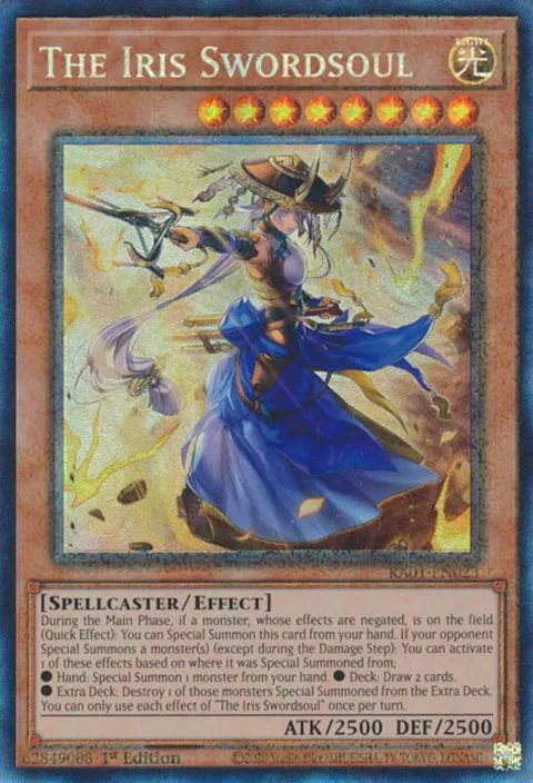 The Iris Swordsoul Prismatic Collector's Rare RA01-EN023 Yu-Gi-Oh card from 25th Anniversary Rarity Collection