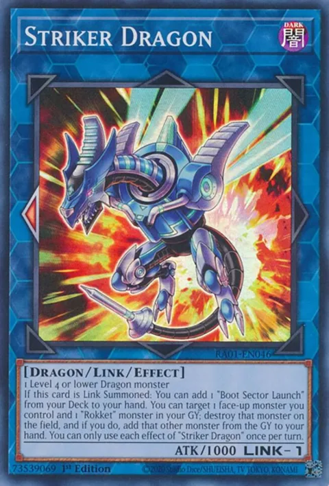 Striker Dragon RA01-EN046 Yu-Gi-Oh card from 25th Anniversary Rarity Collection