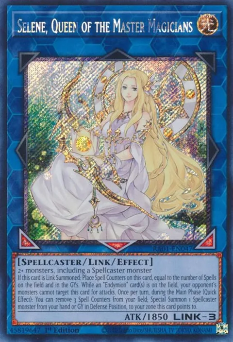 Selene, Queen of the Master Magicians Platinum Secret Rare RA01-EN047 Yu-Gi-Oh card from 25th Anniversary Rarity Collection