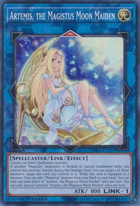 Artemis, the Magistus Moon Maiden RA01-EN049 Yu-Gi-Oh card from 25th Anniversary Rarity Collection