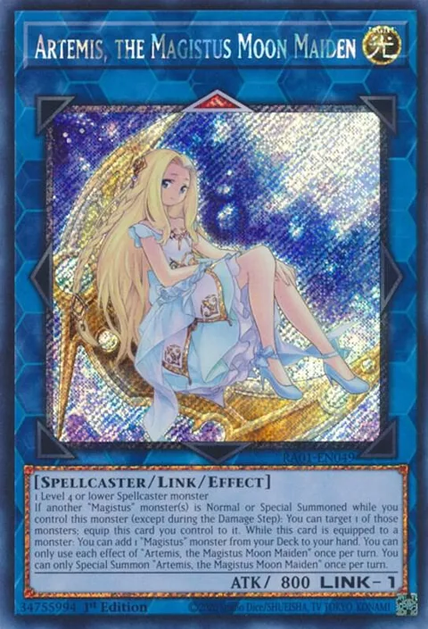 Artemis, the Magistus Moon Maiden Platinum Secret Rare RA01-EN049 Yu-Gi-Oh card from 25th Anniversary Rarity Collection