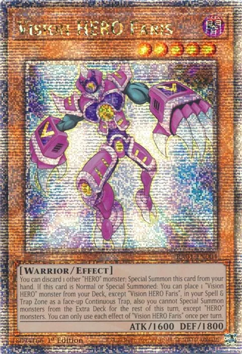 Vision HERO Faris Quarter Century Secret Rare RA01-EN004 Yu-Gi-Oh card from 25th Anniversary Rarity Collection