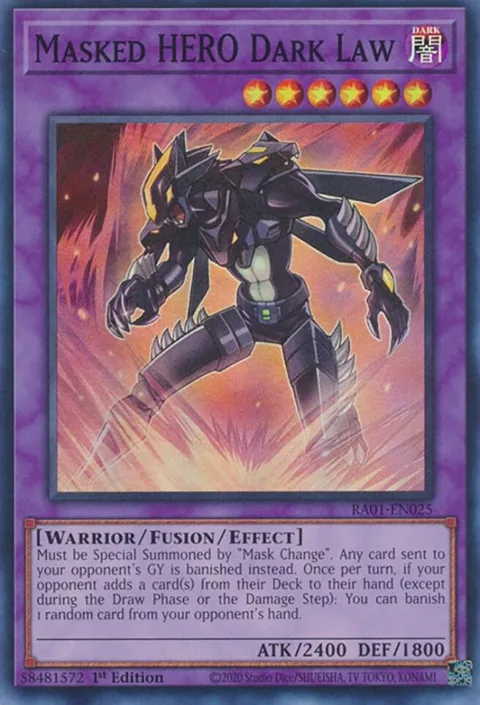 Masked HERO Dark Law RA01-EN025 Yu-Gi-Oh card from 25th Anniversary Rarity Collection