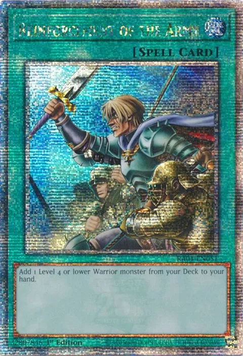 Reinforcement of the Army Quarter Century Secret Rare RA01-EN051 Yu-Gi-Oh card from 25th Anniversary Rarity Collection