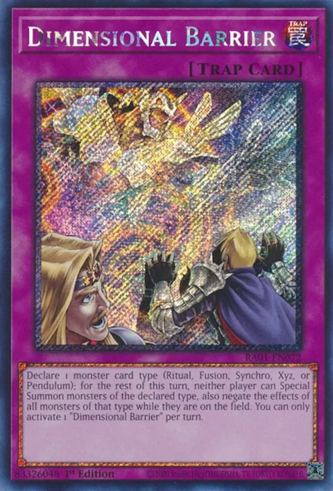 Dimensional Barrier Platinum Secret Rare RA01-EN072 Yu-Gi-Oh card from 25th Anniversary Rarity Collection