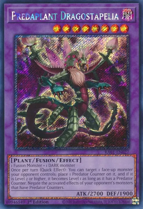 Predaplant Dragostapelia Platinum Secret Rare RA01-EN027 Yu-Gi-Oh card from 25th Anniversary Rarity Collection
