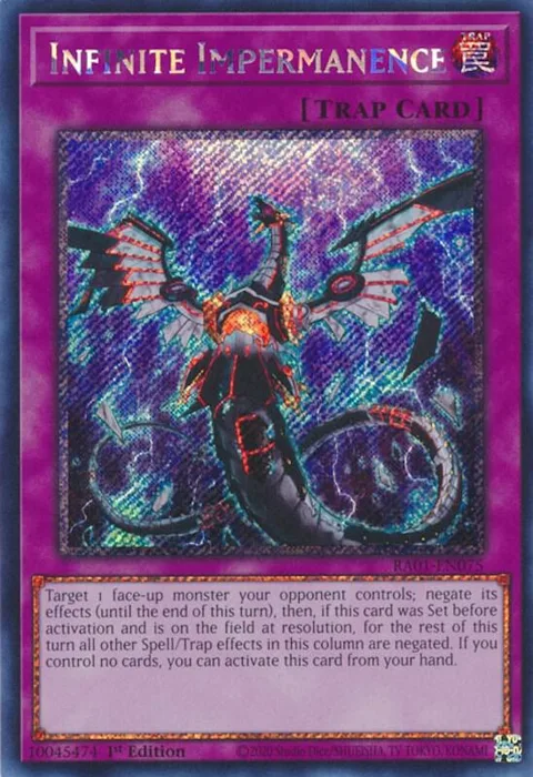 Infinite Impermanence Platinum Secret Rare RA01-EN075 Yu-Gi-Oh card from 25th Anniversary Rarity Collection