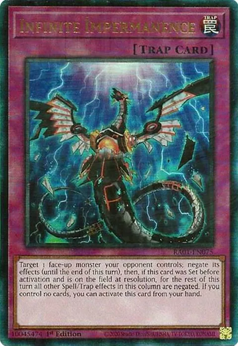 Infinite Impermanence Prismatic Ultimate Rare RA01-EN075 Yu-Gi-Oh card from 25th Anniversary Rarity Collection