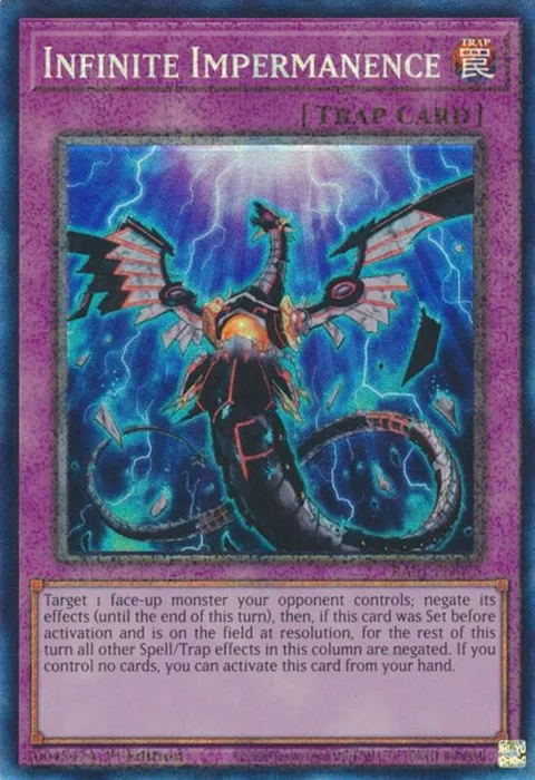 Infinite Impermanence Prismatic Collector's Rare RA01-EN075 Yu-Gi-Oh card from 25th Anniversary Rarity Collection