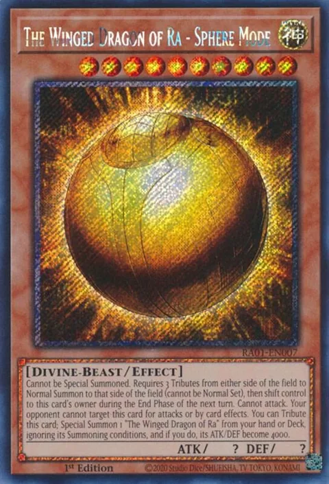 The Winged Dragon of Ra - Sphere Mode Platinum Secret Rare RA01-EN007 Yu-Gi-Oh card from 25th Anniversary Rarity Collection