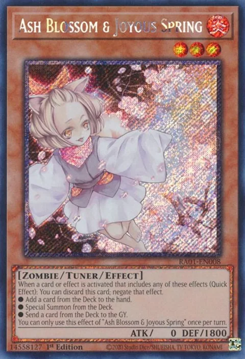 Ash Blossom & Joyous Spring Platinum Secret Rare RA01-EN008 Yu-Gi-Oh card from 25th Anniversary Rarity Collection