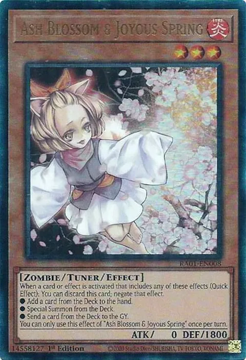 Ash Blossom & Joyous Spring Prismatic Ultimate Rare RA01-EN008 Yu-Gi-Oh card from 25th Anniversary Rarity Collection