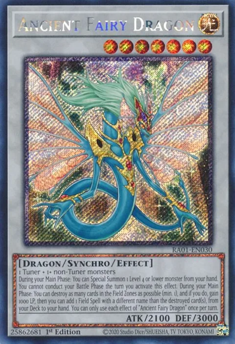 Ancient Fairy Dragon Platinum Secret Rare RA01-EN030 Yu-Gi-Oh card from 25th Anniversary Rarity Collection
