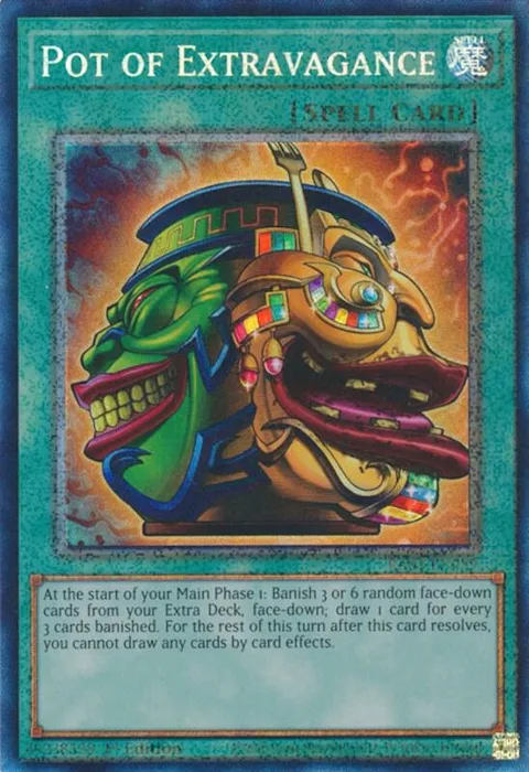 Pot of Extravagance Prismatic Collector's Rare RA01-EN059 Yu-Gi-Oh card from 25th Anniversary Rarity Collection