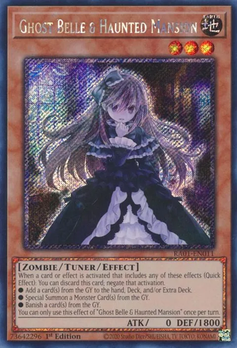 Ghost Belle & Haunted Mansion Platinum Secret Rare RA01-EN011 Yu-Gi-Oh card from 25th Anniversary Rarity Collection