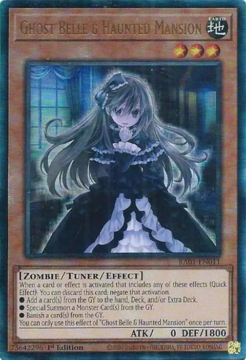 Ghost Belle & Haunted Mansion Prismatic Ultimate Rare RA01-EN011 Yu-Gi-Oh card from 25th Anniversary Rarity Collection