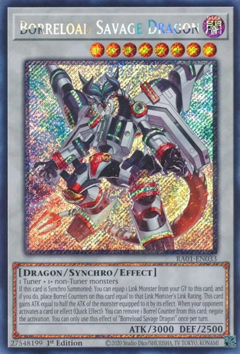 Borreload Savage Dragon Platinum Secret Rare RA01-EN033 Yu-Gi-Oh card from 25th Anniversary Rarity Collection