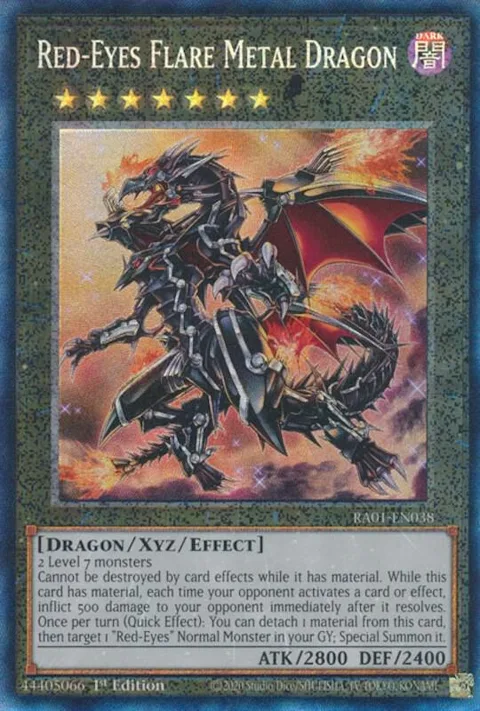 Red-Eyes Flare Metal Dragon Prismatic Collector's Rare RA01-EN038 Yu-Gi-Oh card from 25th Anniversary Rarity Collection