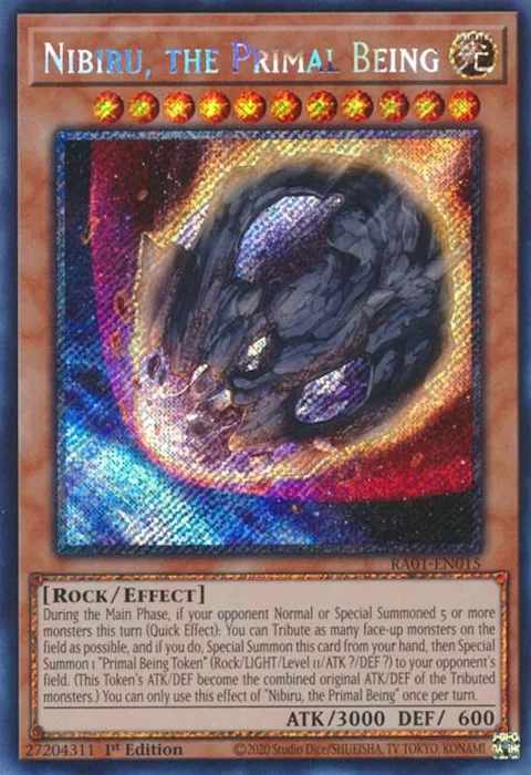 Nibiru, the Primal Being Platinum Secret Rare RA01-EN015 Yu-Gi-Oh card from 25th Anniversary Rarity Collection