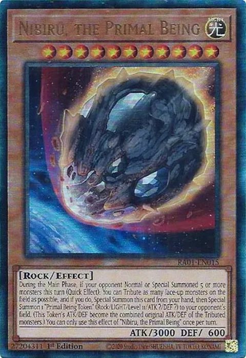 Nibiru, the Primal Being Prismatic Ultimate Rare RA01-EN015 Yu-Gi-Oh card from 25th Anniversary Rarity Collection