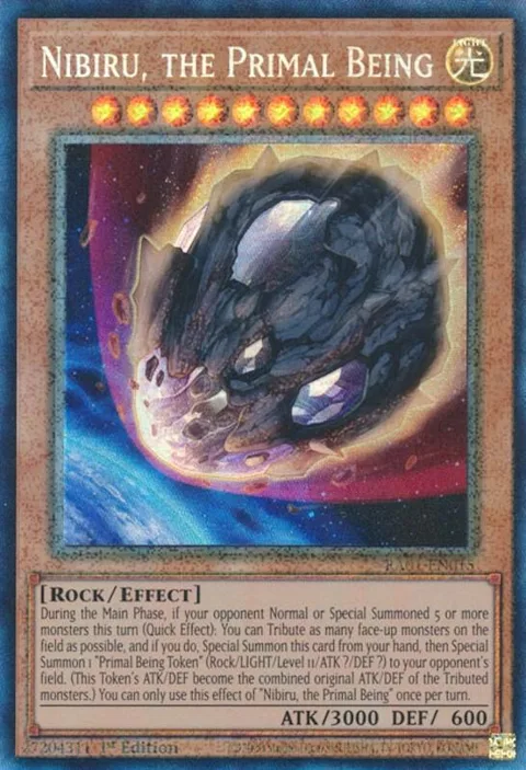 Nibiru, the Primal Being Prismatic Collector's Rare RA01-EN015 Yu-Gi-Oh card from 25th Anniversary Rarity Collection
