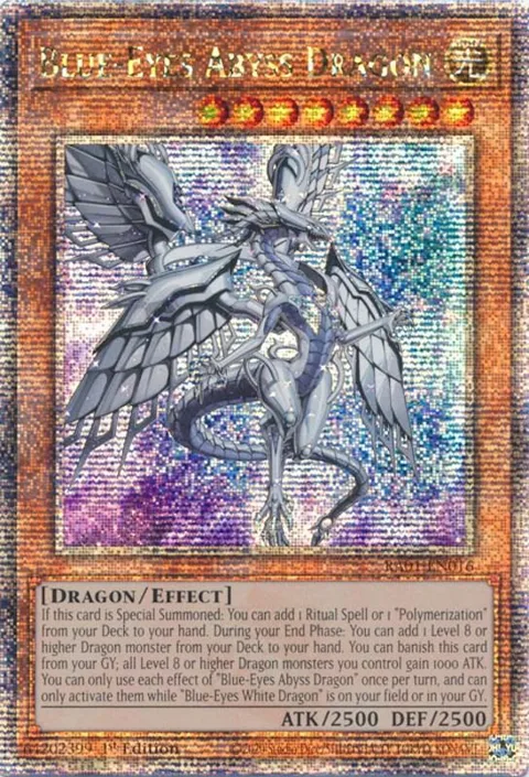 Blue-Eyes Abyss Dragon Quarter Century Secret Rare RA01-EN016 Yu-Gi-Oh card from 25th Anniversary Rarity Collection