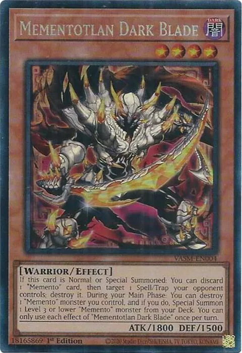 Mementotlan Dark Blade Collector's Rare VASM-EN004 Yu-Gi-Oh card from Valiant Smashers
