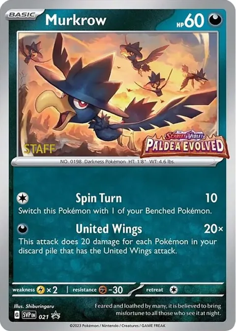 Murkrow - 021 Prerelease [Staff] #021 Holofoil Pokémon card from Scarlet & Violet Promo Cards