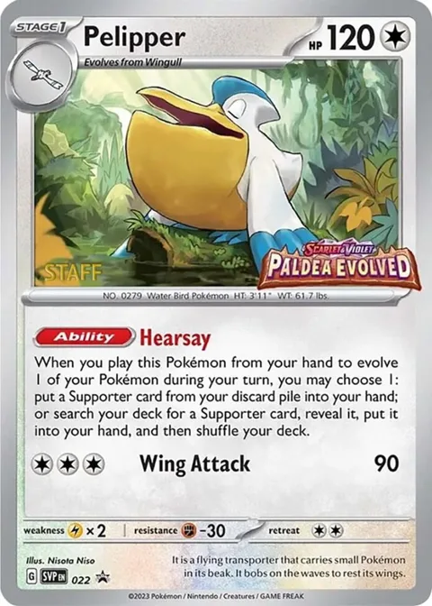 Pelipper - 022 Prerelease [Staff] #022 Holofoil Pokémon card from Scarlet & Violet Promo Cards