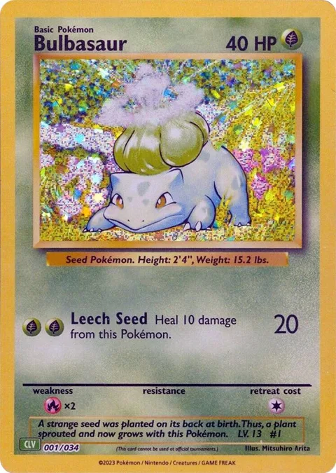 Bulbasaur #001/034 Holofoil Pokémon card from Trading Card Game Classic