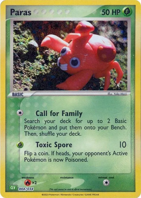 Paras #004/034 Holofoil Pokémon card from Trading Card Game Classic