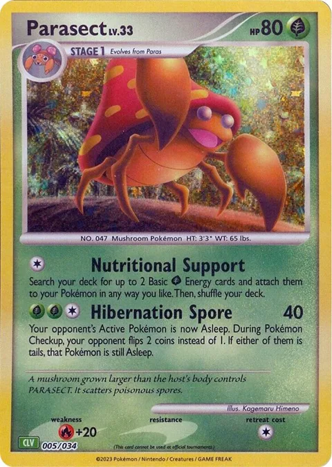 Parasect #005/034 Holofoil Pokémon card from Trading Card Game Classic