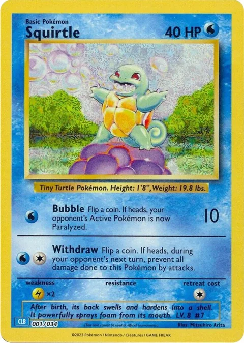 Squirtle #001/034 Holofoil Pokémon card from Trading Card Game Classic
