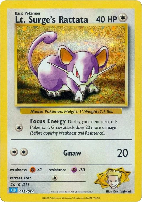 Lt. Surge's Rattata #015/034 Holofoil Pokémon card from Trading Card Game Classic