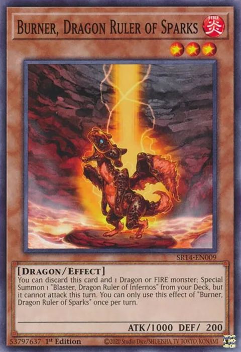 Burner, Dragon Ruler of Sparks SR14-EN009 Yu-Gi-Oh card from Structure Deck: Fire Kings