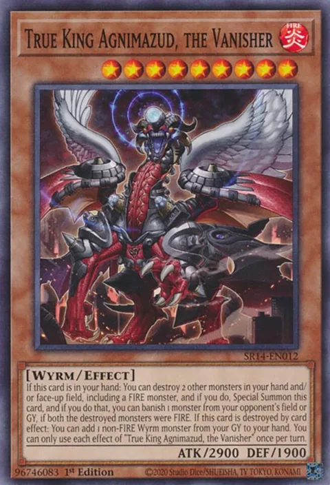 True King Agnimazud, the Vanisher SR14-EN012 Yu-Gi-Oh card from Structure Deck: Fire Kings