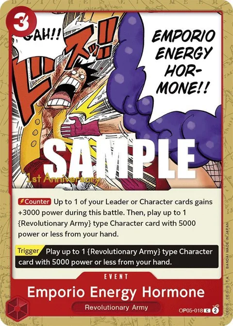 Emporio Energy Hormone OP05-018 Tournament One Piece card from Awakening of the New Era: 1st Anniversary Tournament Cards
