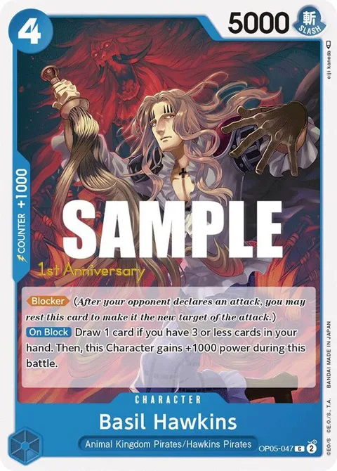 Basil Hawkins OP05-047 Tournament One Piece card from Awakening of the New Era: 1st Anniversary Tournament Cards