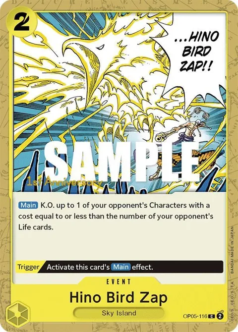 Hino Bird Zap OP05-116 Tournament One Piece card from Awakening of the New Era: 1st Anniversary Tournament Cards